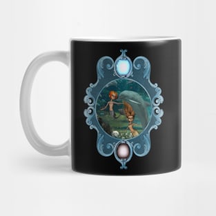 Little mermaids playing with a dolphin Mug